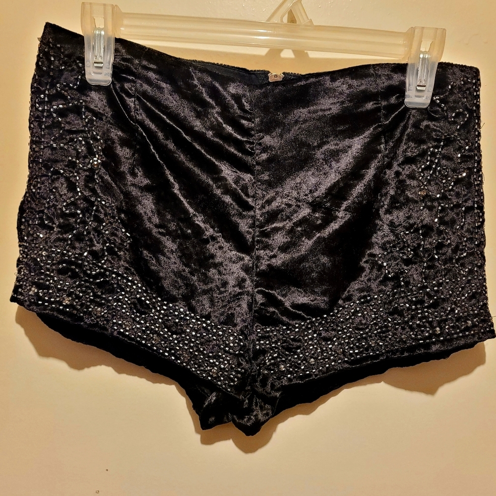 Velvet zip-back Gogo Shorts w/ bead embellishments